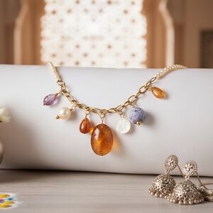 Boho Chic Pearl Beaded Charm Necklace | Handmade North Indian Elegance
